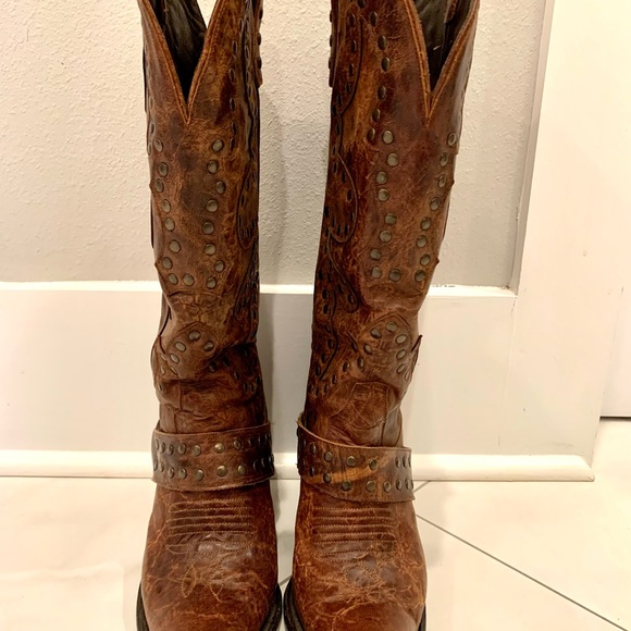 Studded Brown Heeled Boots - Picture 4 of 8